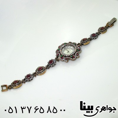 ساعت جید سرخ و سبز طرح گل زنانه