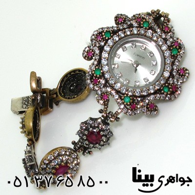 ساعت جید سرخ و سبز طرح گل زنانه