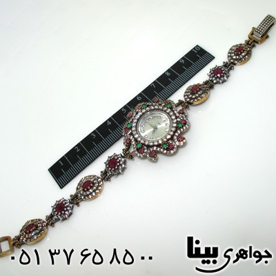 ساعت جید سرخ و سبز طرح گل زنانه