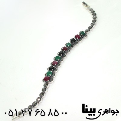دستبند چند جواهر زمرد و یاقوت سرخ و کبود بیضی زنانه