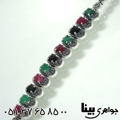 دستبند چند جواهر زمرد و یاقوت سرخ و کبود بیضی زنانه