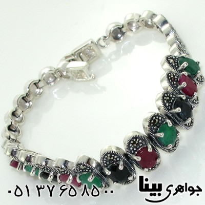 دستبند چند جواهر زمرد و یاقوت سرخ و کبود بیضی زنانه