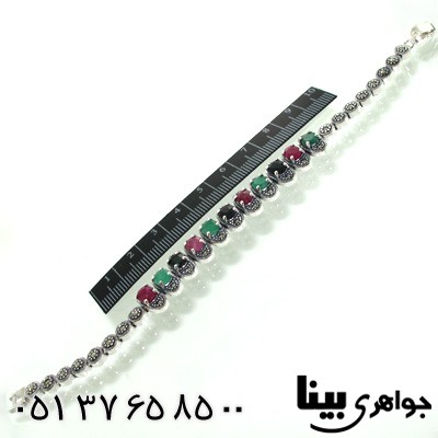 دستبند چند جواهر زمرد و یاقوت سرخ و کبود بیضی زنانه