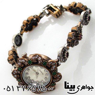 ساعت جید سرخ و سبز طرح گل بهاری زنانه