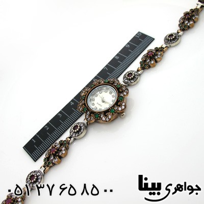ساعت جید سرخ و سبز طرح گل بهاری زنانه