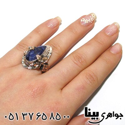 انگشتر یاقوت کبود طرح اشکی زنانه درشت