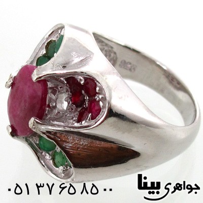 انگشتر چند جواهر یاقوت سرخ و زمرد زنانه