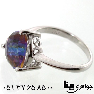 انگشتر توپاز هفت رنگ مثلثی زنانه