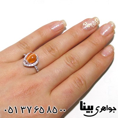انگشتر سنگ ماه (مون استون) طرح اشکی زنانه
