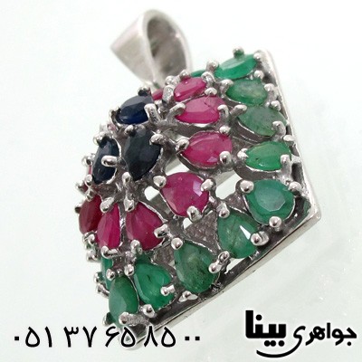 گردنبند چند جواهر زمرد و یاقوت کبود و سرخ زنانه