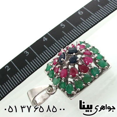 گردنبند چند جواهر زمرد و یاقوت کبود و سرخ زنانه