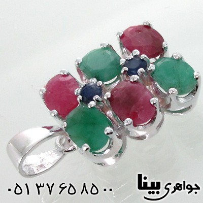 گردنبند چند جواهر زمرد و یاقوت سرخ و کبود زنانه