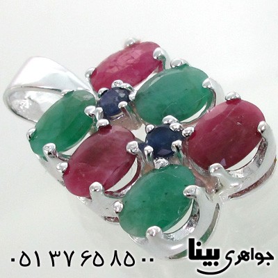 گردنبند چند جواهر زمرد و یاقوت سرخ و کبود زنانه