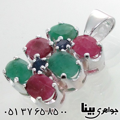 گردنبند چند جواهر زمرد و یاقوت سرخ و کبود زنانه