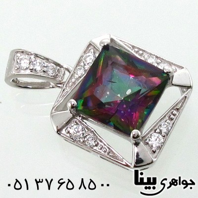 گردنبند توپاز هفت رنگ مربعی زنانه