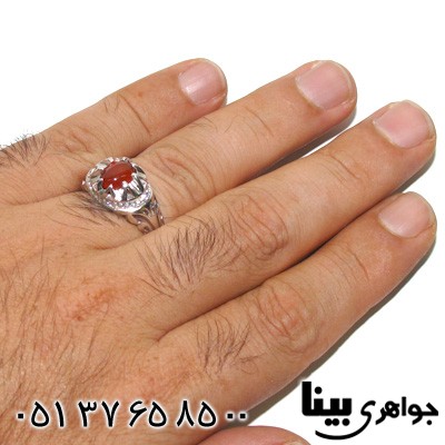 انگشتر عقیق قرمز طرح اسلیمی مردانه