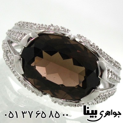 انگشتر کوارتز دودی بیضی زنانه درشت