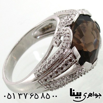 انگشتر کوارتز دودی بیضی زنانه درشت