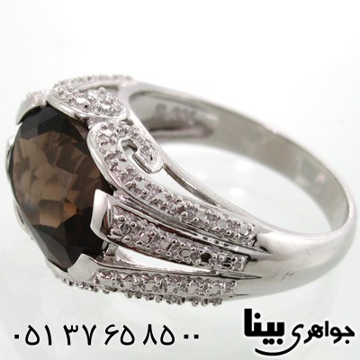 انگشتر کوارتز دودی بیضی زنانه درشت