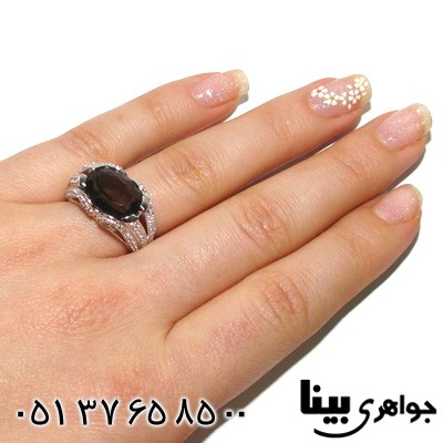 انگشتر کوارتز دودی بیضی زنانه درشت