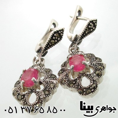 گوشواره یاقوت سرخ و حدید طرح لوزی زنانه