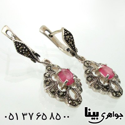 گوشواره یاقوت سرخ و حدید طرح لوزی زنانه
