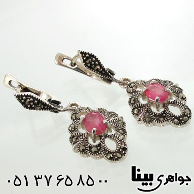 گوشواره یاقوت سرخ و حدید طرح لوزی زنانه