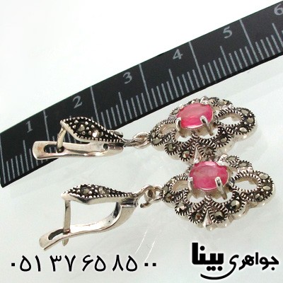 گوشواره یاقوت سرخ و حدید طرح لوزی زنانه