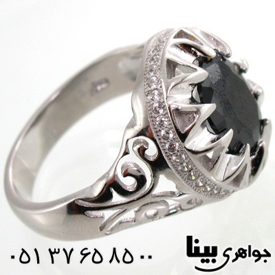 انگشتر ابسیدین سیاه دایره ای درشت مردانه