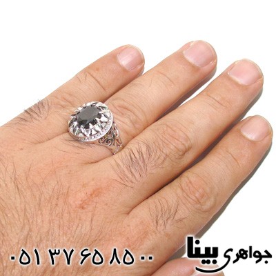 انگشتر ابسیدین سیاه دایره ای درشت مردانه