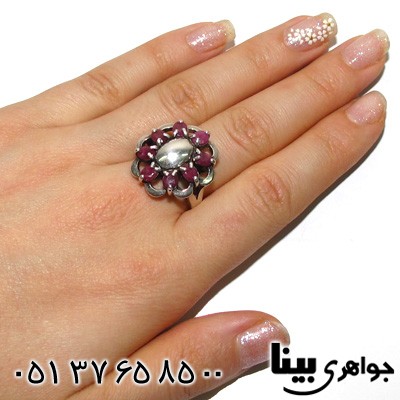 انگشتر یاقوت سرخ طرح گل درشت زنانه
