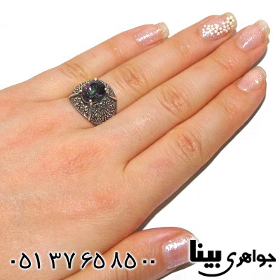 انگشتر توپاز هفت رنگ و حدید زنانه