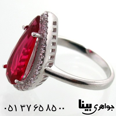 انگشتر نقره نگین قرمز طرح اشکی