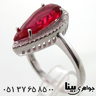 انگشتر نقره نگین قرمز طرح اشکی