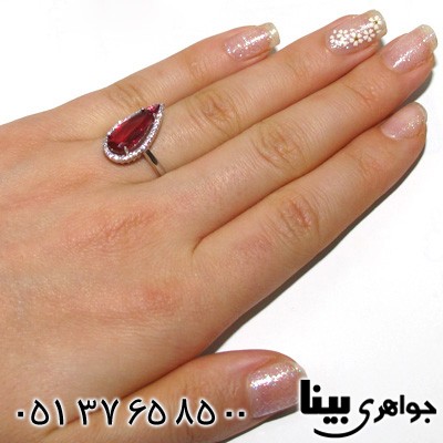 انگشتر نقره نگین قرمز طرح اشکی