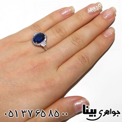 انگشتر ابسیدین آبی بیضی زنانه