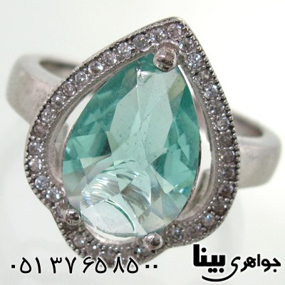 انگشتر نقره نگین سبز طرح اشکی زنانه