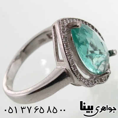 انگشتر نقره نگین سبز طرح اشکی زنانه