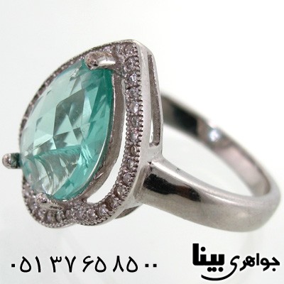 انگشتر نقره نگین سبز طرح اشکی زنانه