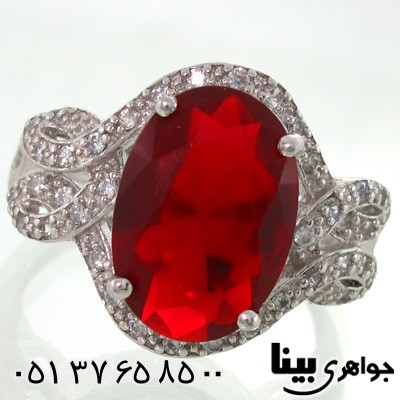انگشتر نقره نگین قرمز بیضی زنانه
