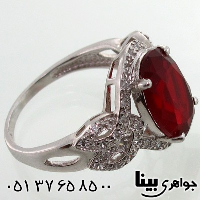 انگشتر نقره نگین قرمز بیضی زنانه