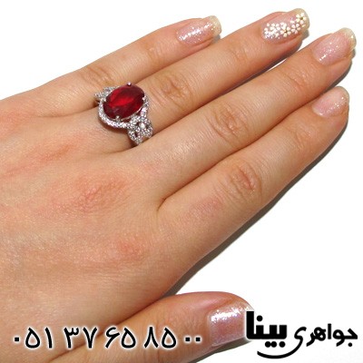 انگشتر نقره نگین قرمز بیضی زنانه