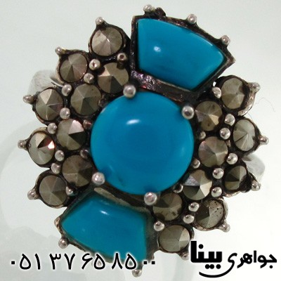 انگشتر حدید و فیروزه صنعتی زنانه