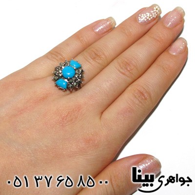 انگشتر حدید و فیروزه صنعتی زنانه