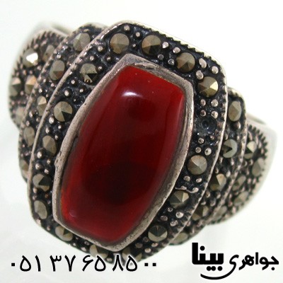 انگشتر حدید و نگین طرح عقیق پله ای زنانه