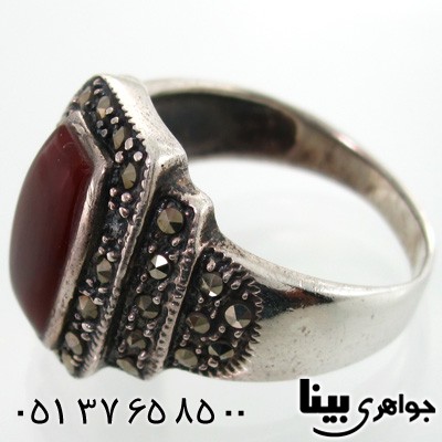 انگشتر حدید و نگین طرح عقیق پله ای زنانه