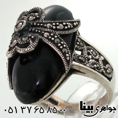 انگشتر حدید و نگین طرح عقیق پاپیونی زنانه