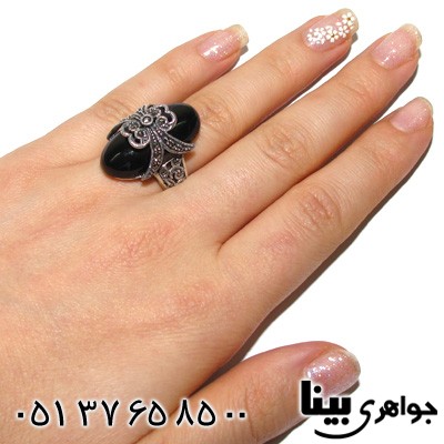 انگشتر حدید و نگین طرح عقیق پاپیونی زنانه