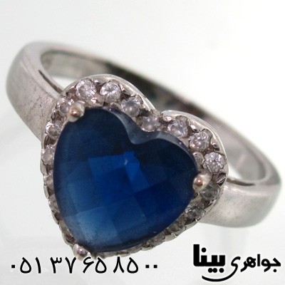 انگشتر نقره نگین آبی طرح قلبی زنانه