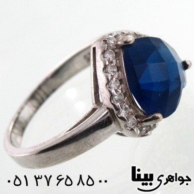 انگشتر نقره نگین آبی طرح قلبی زنانه